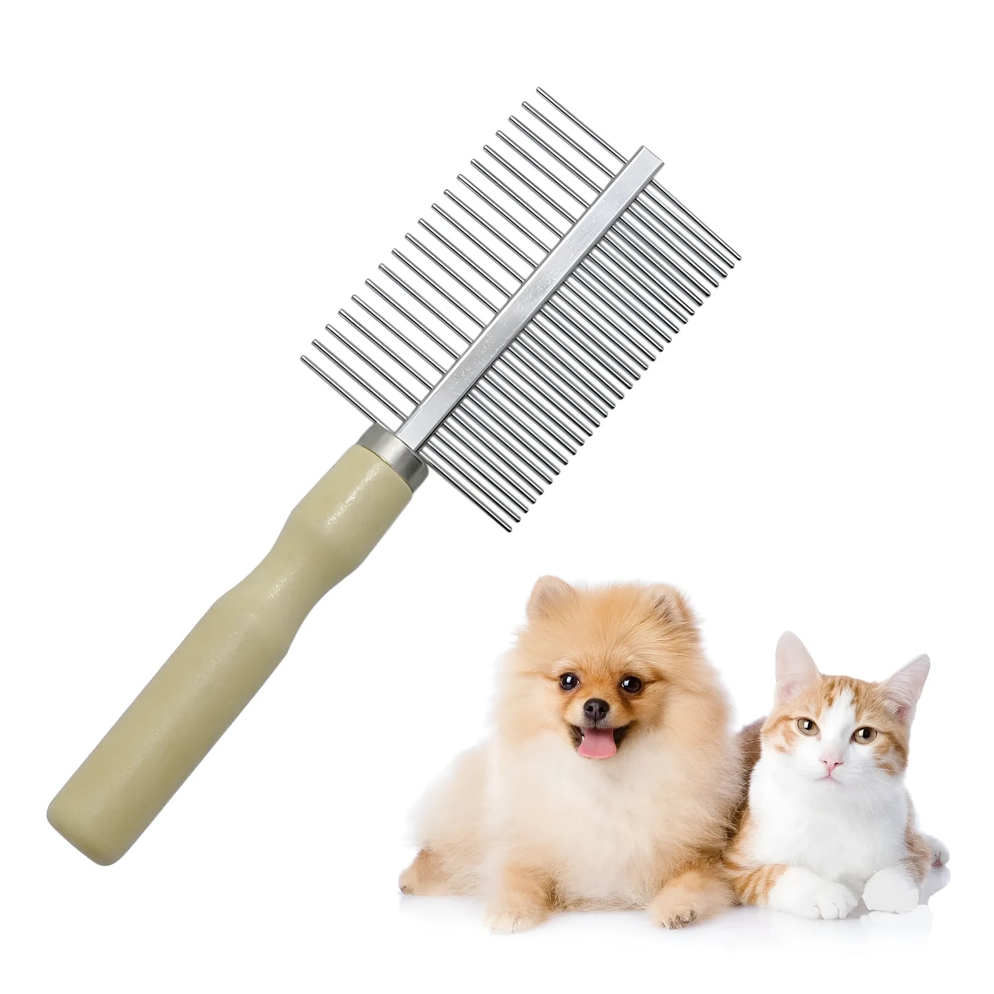 Wooden handle pet grooming comb with round stainless steel needles for dogs and cats