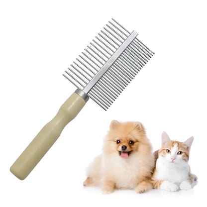Wooden handle pet grooming comb with round stainless steel needles for dogs and cats