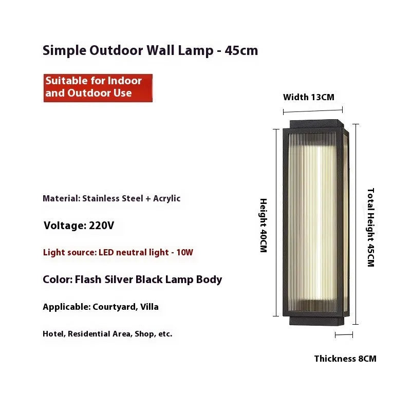 Stainless steel outdoor wall lamp for courtyard and garden lighting in four available sizes