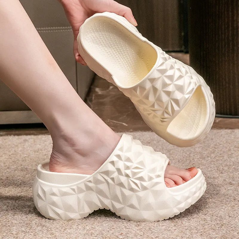 High heel EVA flip flop slippers with thick sole in khaki, black or white colours