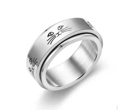 Titanium steel ring with intricate star and moon designs, available in various sizes and colors