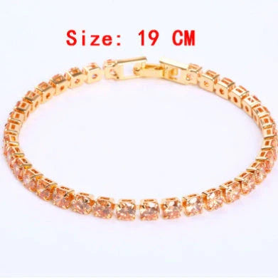 Cubic Zirconia Tennis Bracelet with AAA+ stones and copper box chain in various colours
