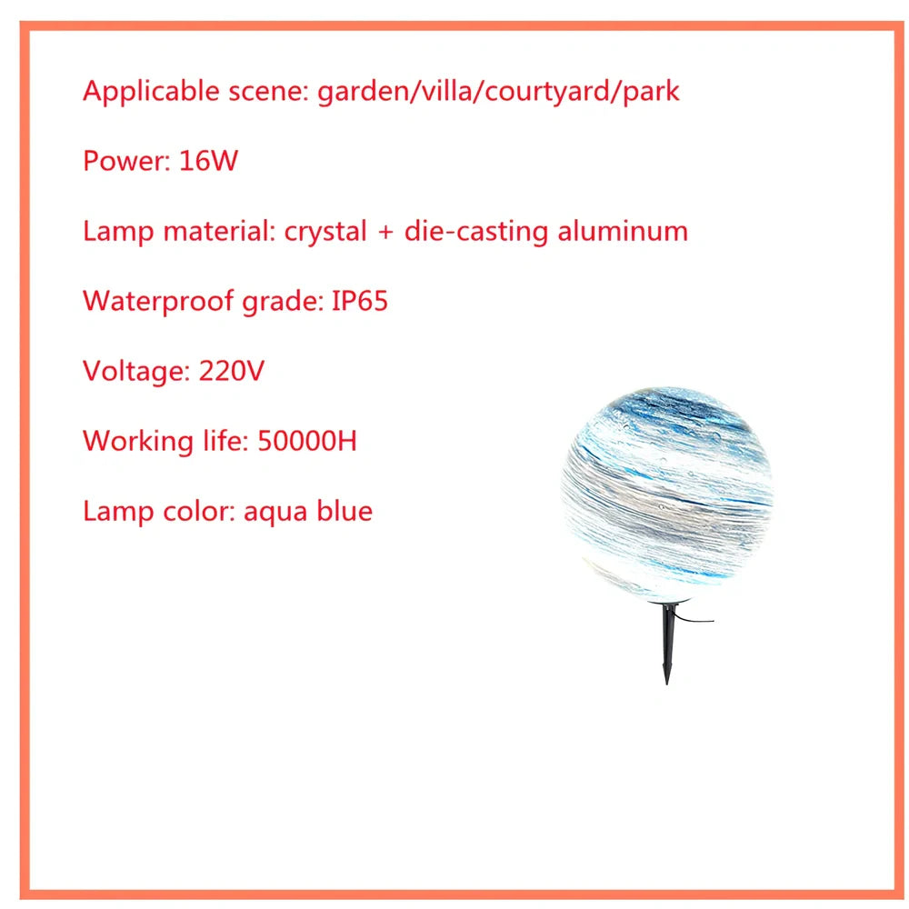 Solar lawn lamp in garden setting showing waterproof construction and LED illumination