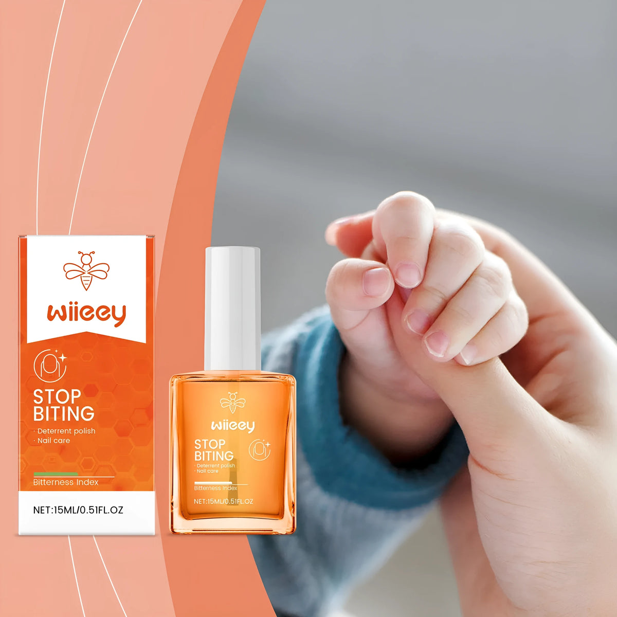 15ml glass and plastic bottle of bitter anti-bite nail water for children