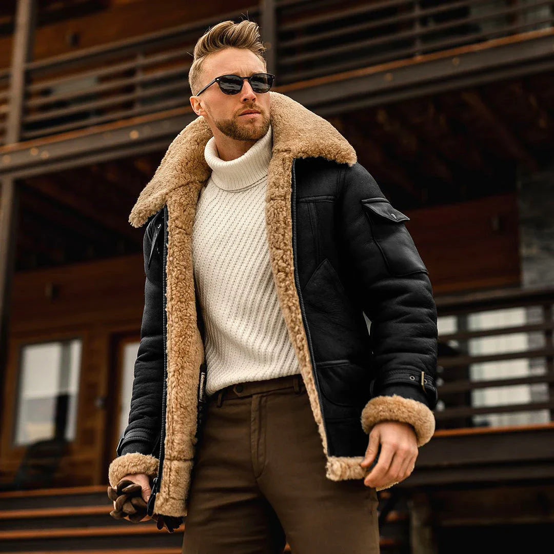 Military-inspired fleece jacket for men, featuring a plush fur collar, multiple pockets, and a range of classic color options.