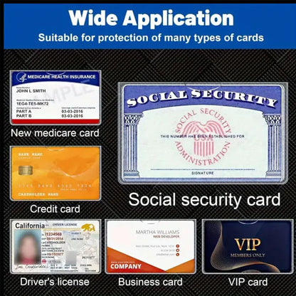 Clear transparent PVC social security card holder with dimensions 9.7cm by 5.9cm.