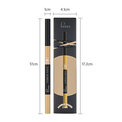 A double-headed waterproof eyebrow pencil with pencil and powder, shown in one of six colour styles.