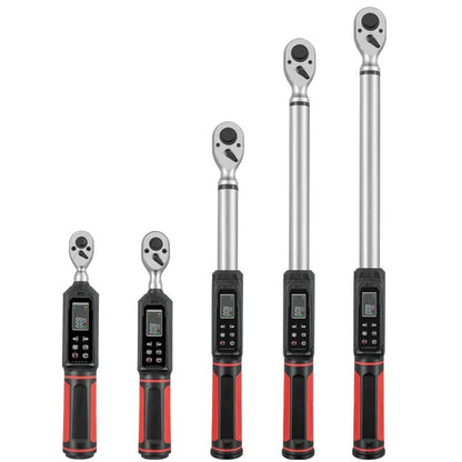 Electronic digital torque wrench with LCD screen showing torque reading, chrome-vanadium steel body