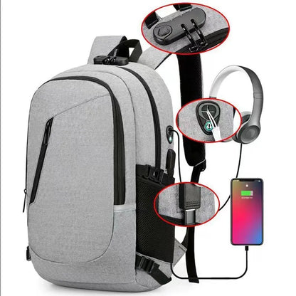 Computer backpack with Oxford cloth construction showing 50x31x19cm dimensions and 20-35 litre capacity