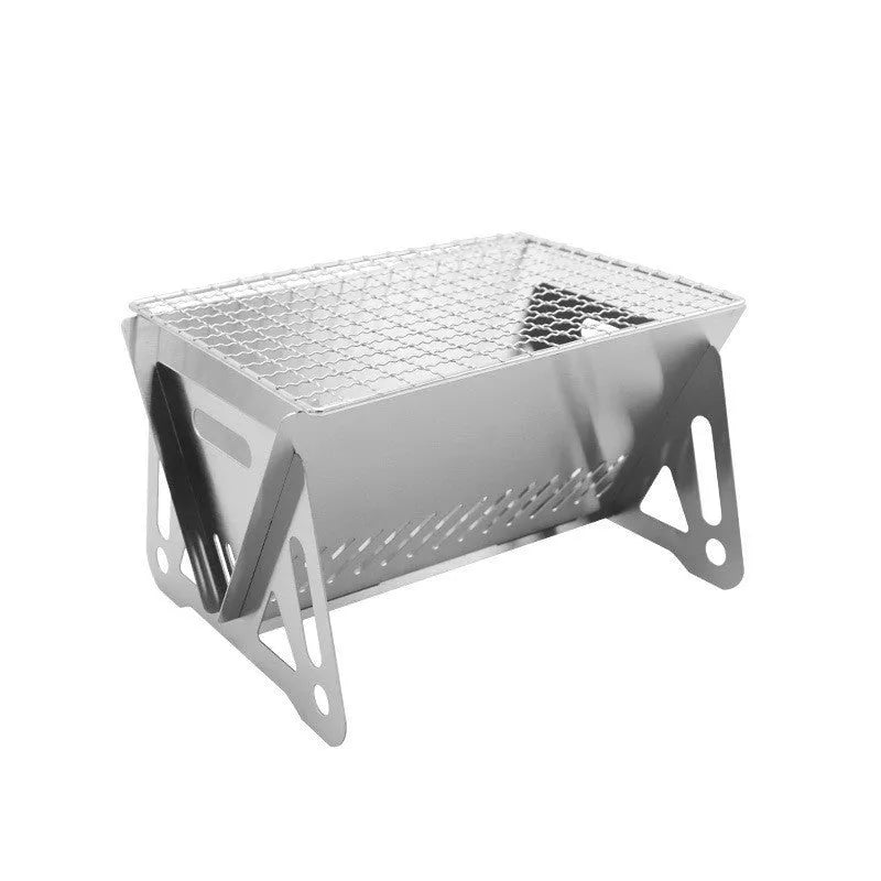 Folding stainless steel barbecue oven and grill with storage bag, shown in a large size for outdoor use.