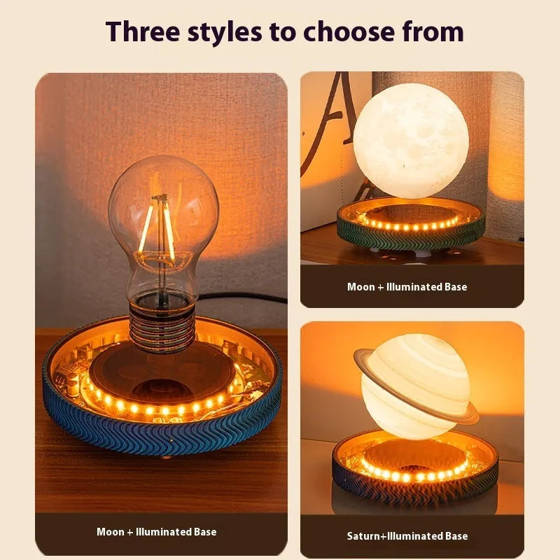 Magnetic suspension night lamp with floating 3D-printed celestial ornament and UK plug