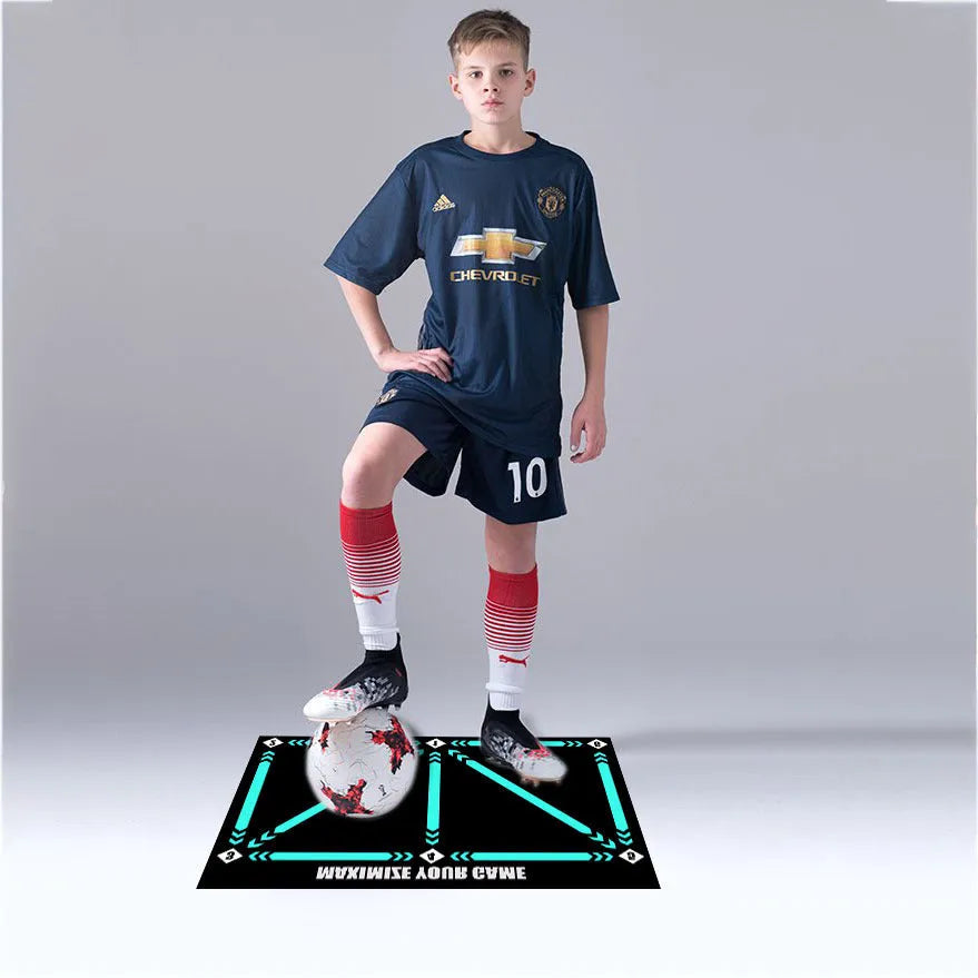 Rubber football training mat in cushion colour for indoor skill practice and foot basket row drills