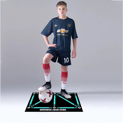 Rubber football training mat in cushion colour for indoor skill practice and foot basket row drills