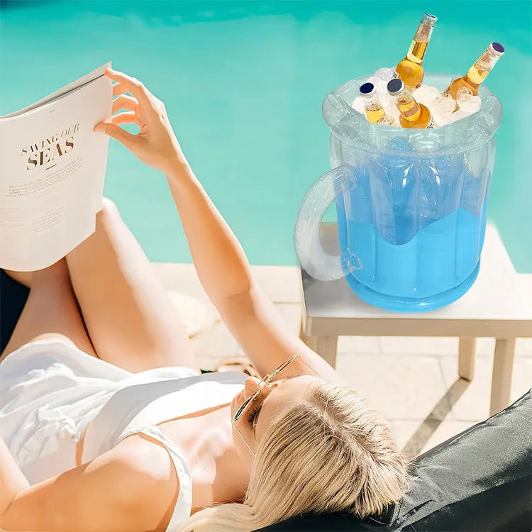 Yellow inflatable PVC ice bucket for beer steins and outdoor drinks