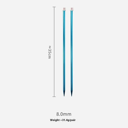 Crochet hook set with 13 sizes from 2.0mm to 10.0mm, each hook has a protective cap, showing lengthened 15cm shafts