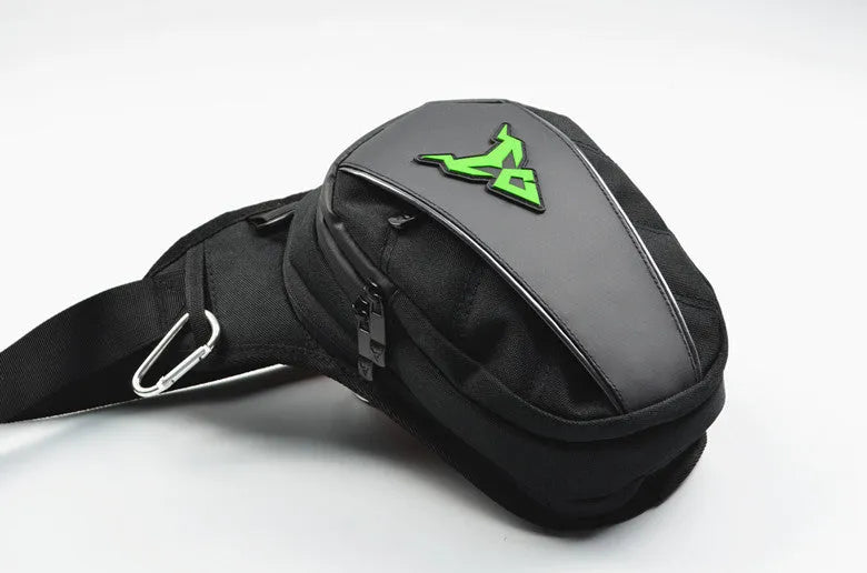 0105MC motorcycle leg bag in 1200D Oxford cloth shown in grey colour with crossbody strap