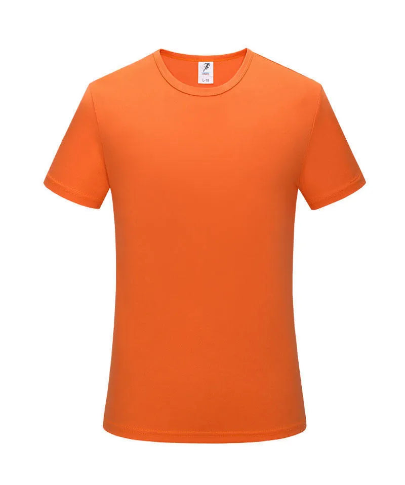 Men's slim fit quick-drying short sleeve t-shirt in a solid colour on a hanger.