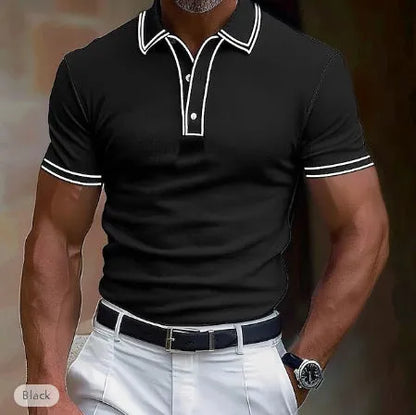 Men's loose striped summer t-shirt in polyester fabric with short sleeves for casual wear