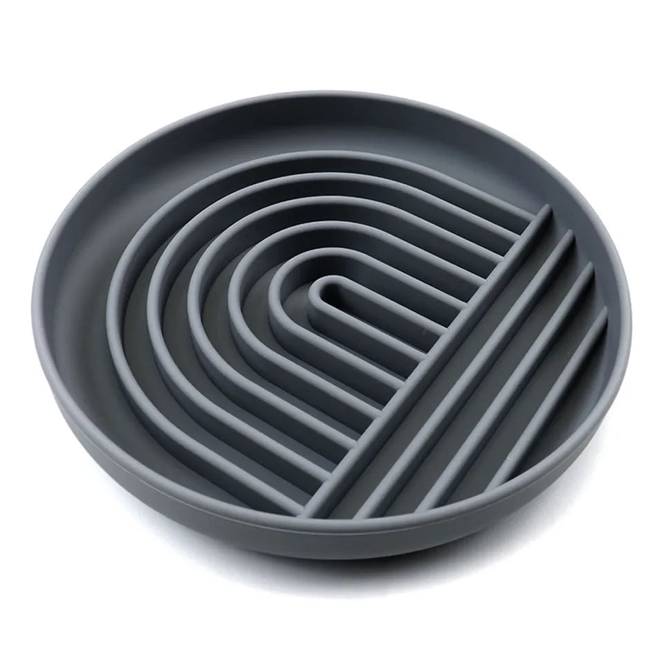 Silicone slow feeder bowl for dogs with lick mat design in beige, charcoal ash, grey blue, mango yellow, mustard green, or red