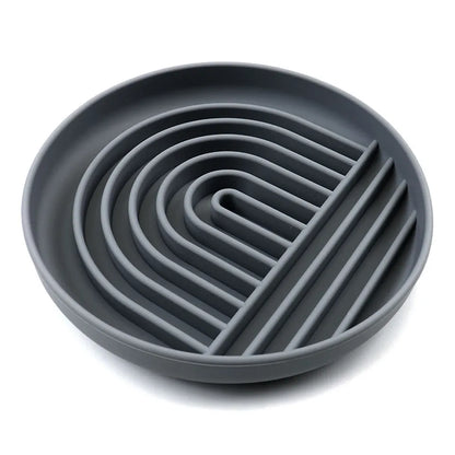 Silicone slow feeder bowl for dogs with lick mat design in beige, charcoal ash, grey blue, mango yellow, mustard green, or red
