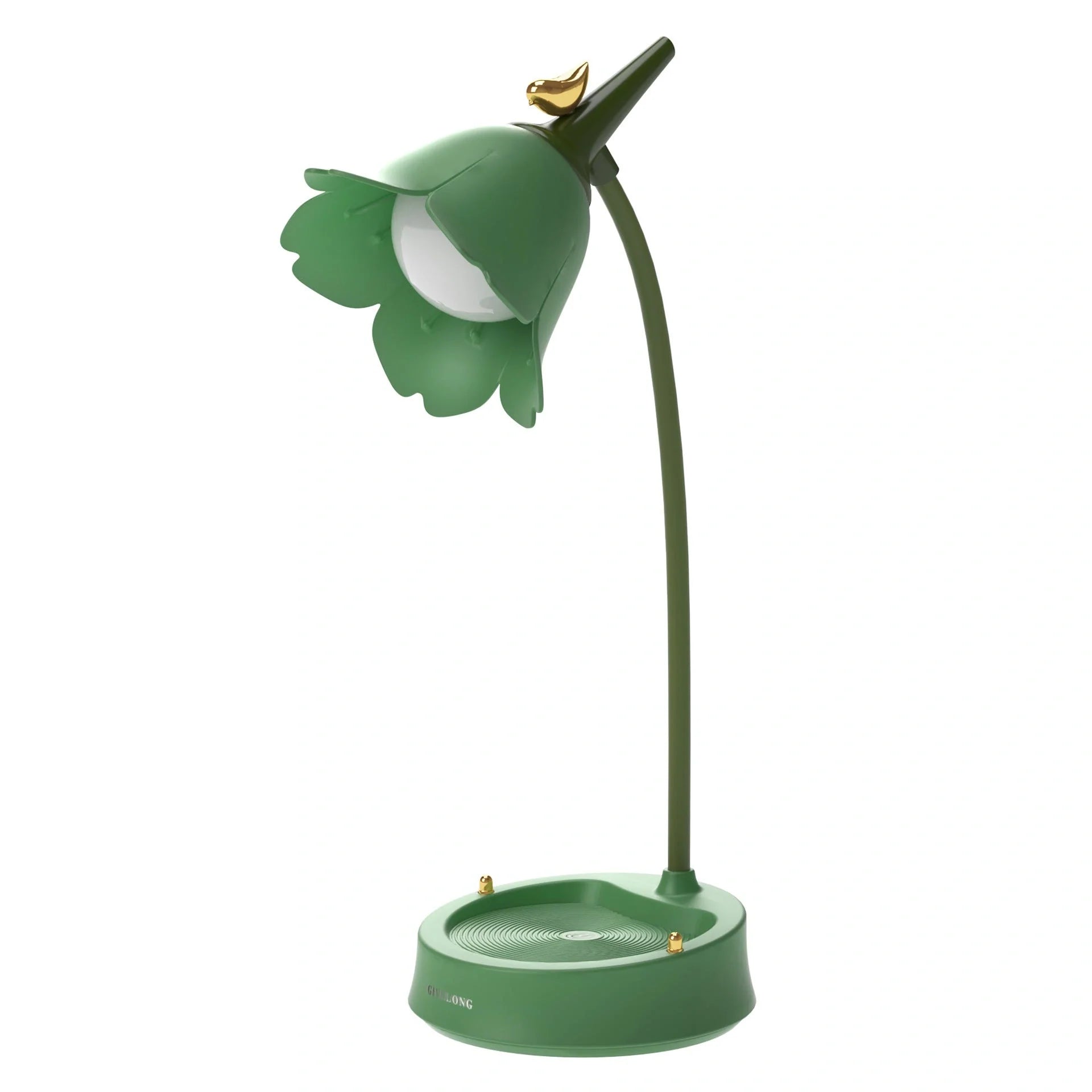 360-degree rotatable LED desk lamp with wireless charging in yellow, blue, pink, and green