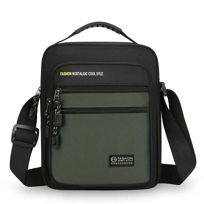 Men's waterproof nylon crossbody bag in urban simplicity style with multiple compartments