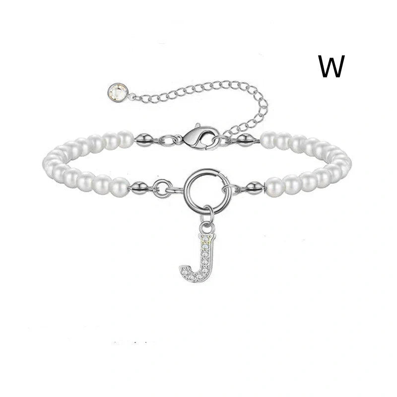 2024 Fashion Toggle Clasp Initial Bracelet with 6mm Pearl