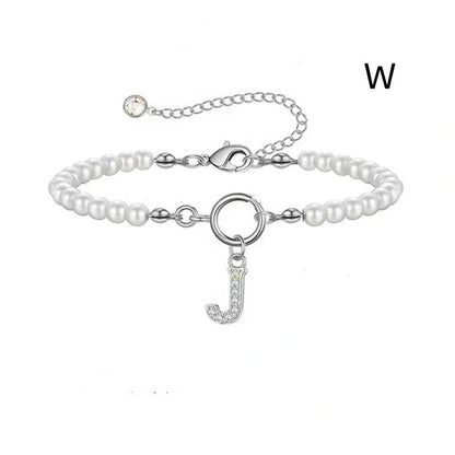 2024 Fashion Toggle Clasp Initial Bracelet with 6mm Pearl