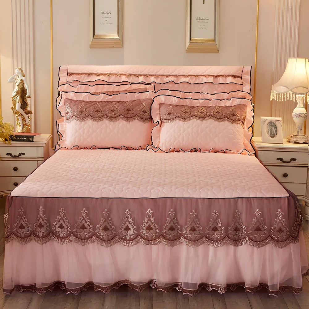 Quilted lace bed skirt with embroidery detailing and 1.8m circumference for Simmons beds