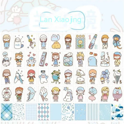 Japanese cartoon character sticker sheet with 50 self-adhesive 40x60mm vinyl decals for notebook decoration