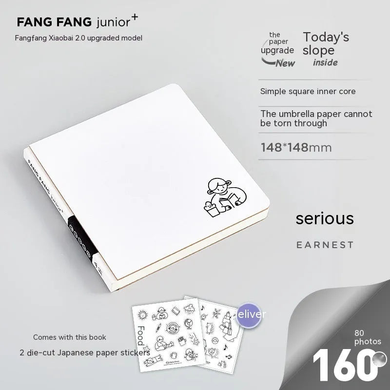 Square white note diary with heart design, 148mm dimensions with checkered pages