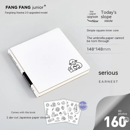 Square white note diary with heart design, 148mm dimensions with checkered pages