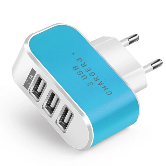 3USB Candy Charger with luminous indicator for European sockets, available in multiple colours