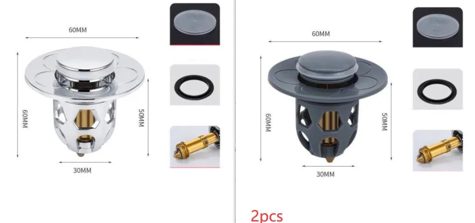 Copper core bouncing washbasin drain plug with universal 1.1-1.5 inch head in metallic finish