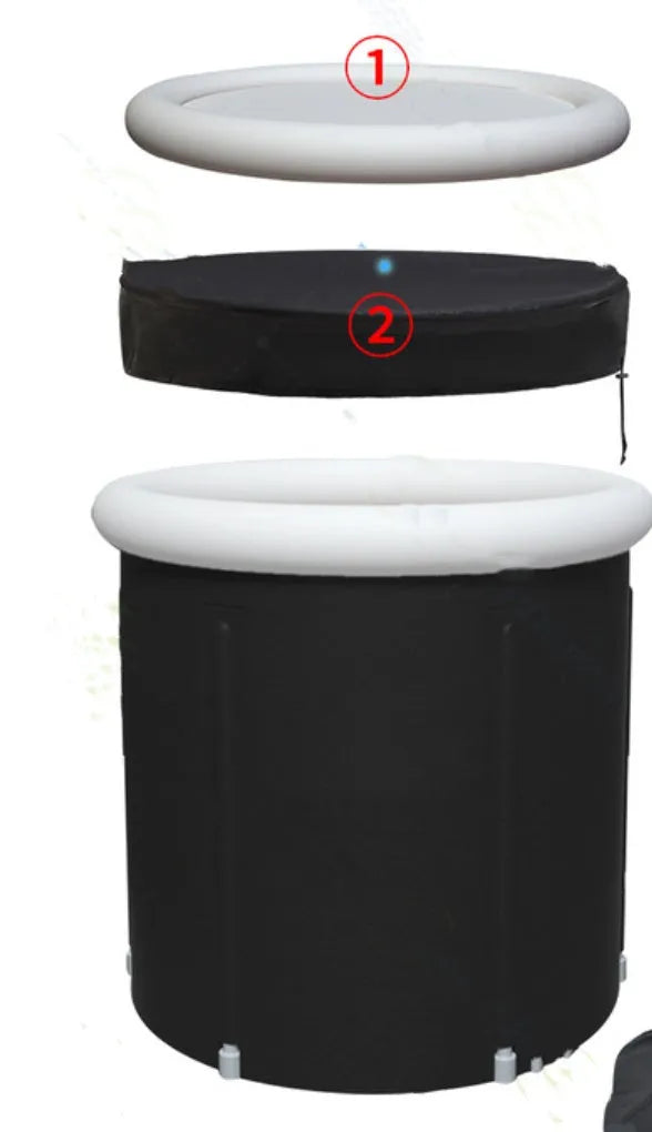 Black portable inflatable ice bath with 70x80cm internal space and triple-layered insulated fabric