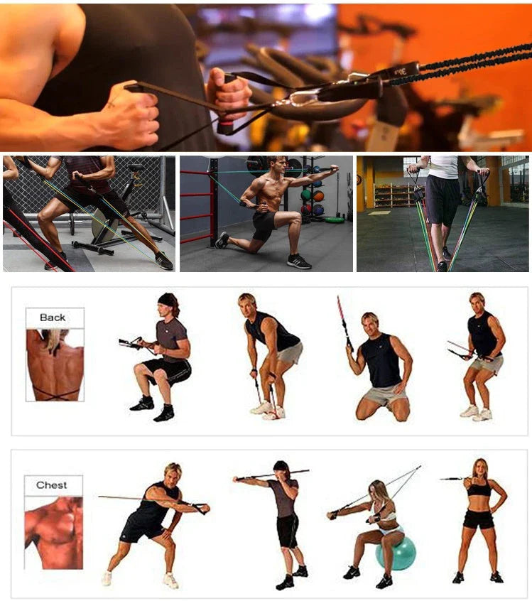 Adjustable resistance bands for full-body toning and strength training at home, featuring various resistance levels and soft foam handles