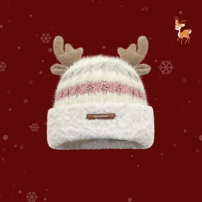 Christmas knitted hat with deer antler design in various colours