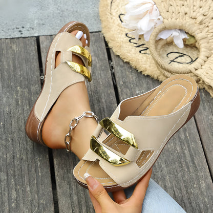 Roman-style platform flip-flop sandals in black, white, khaki, and sea blue on a rubber sole.