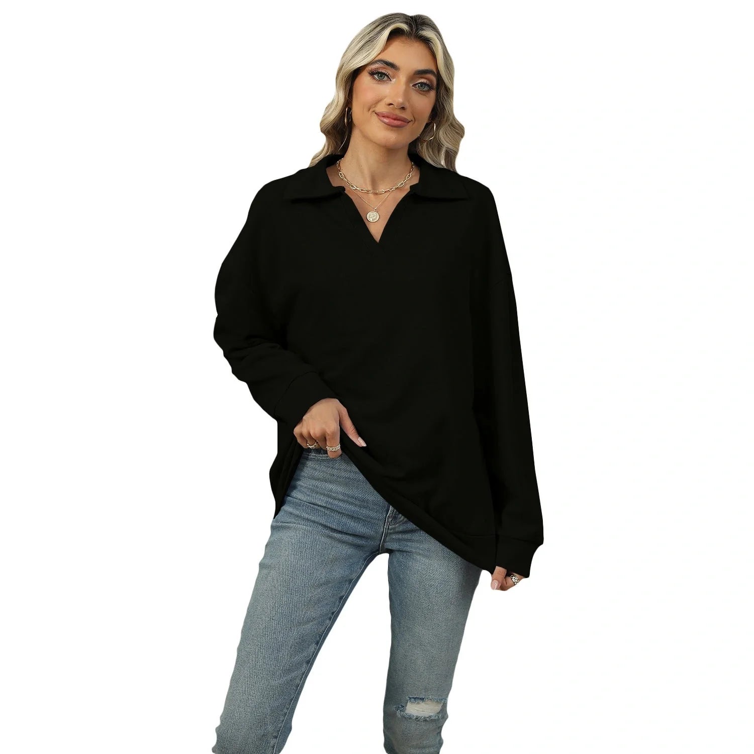Stylish V-neck Lapel Sweatshirt for Women in various colours
