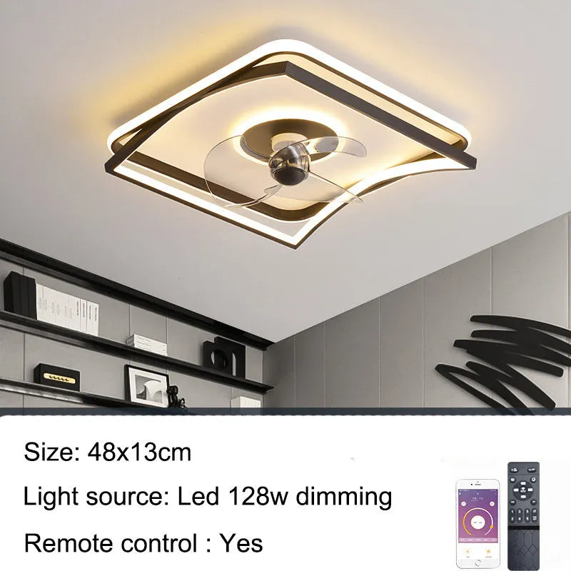 Modern black ceiling fan lamp with LED light and remote control for bedroom or dining room