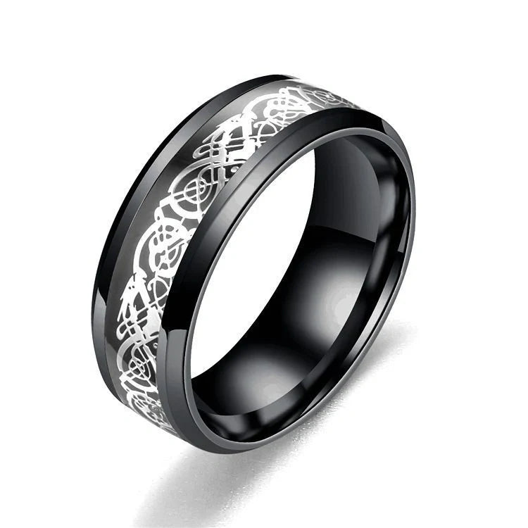 Stainless steel dragon pattern ring, a unique fashion accessory for men and women.