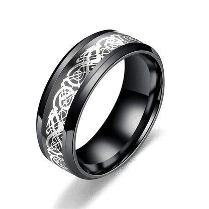 Stainless steel dragon pattern ring, a unique fashion accessory for men and women.