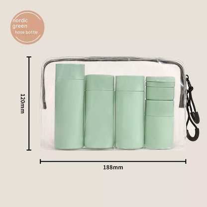 Travel portable filling set lotion bottle in white, pink, grey, and green