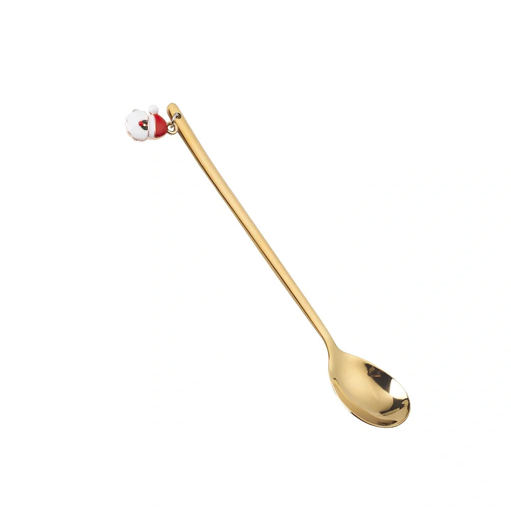 Christmas spoon set with silver and gold finishes, 135mm long stainless steel dessert utensils