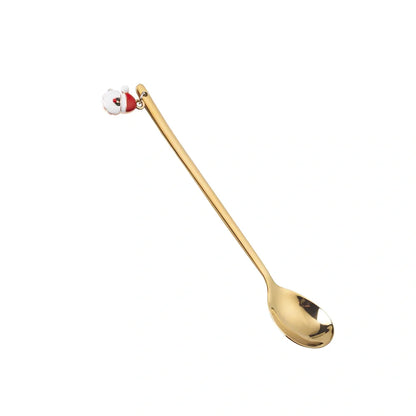 Christmas spoon set with silver and gold finishes, 135mm long stainless steel dessert utensils