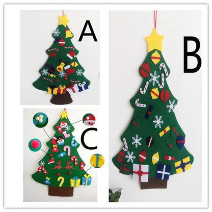 3D layered DIY felt Christmas tree with 32 decorations including Santa, reindeer, snowman, and stockings