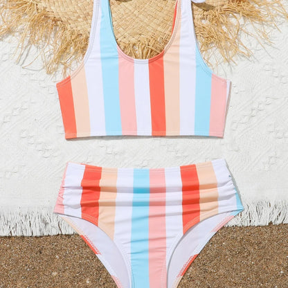 Girls plaid print two-piece swimsuit briefs with bra and panties