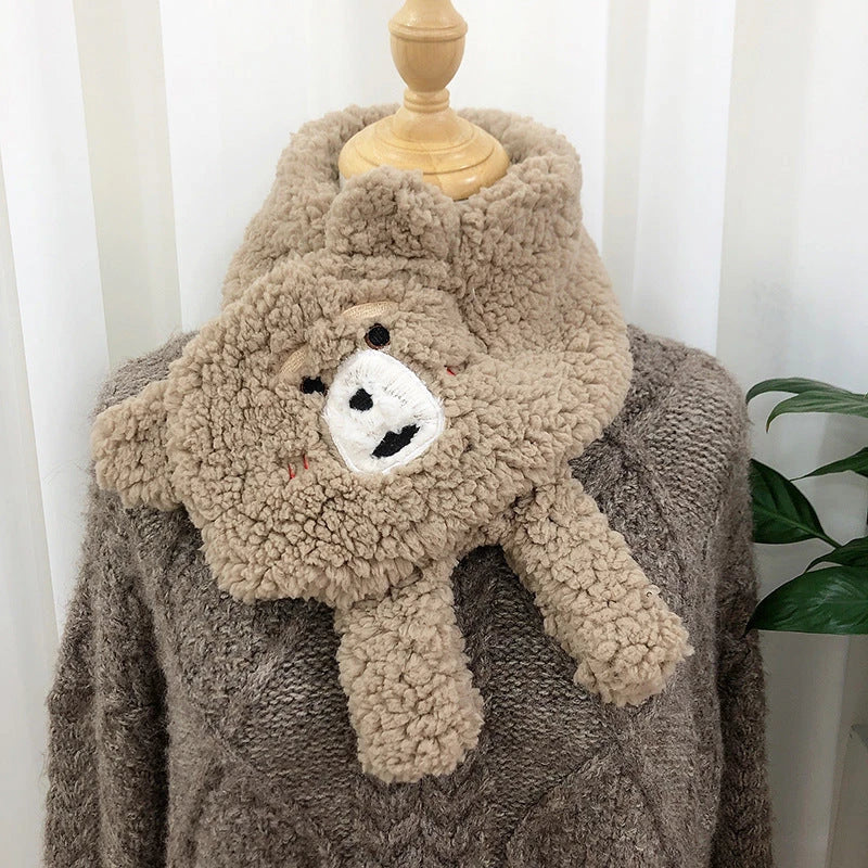Cosy lamb wool scarf with adorable bear design in various colours
