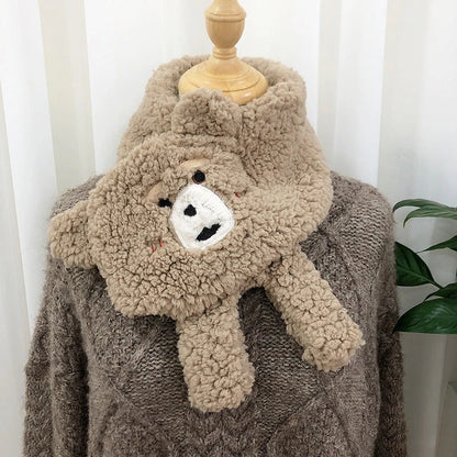 Cosy lamb wool scarf with adorable bear design in various colours