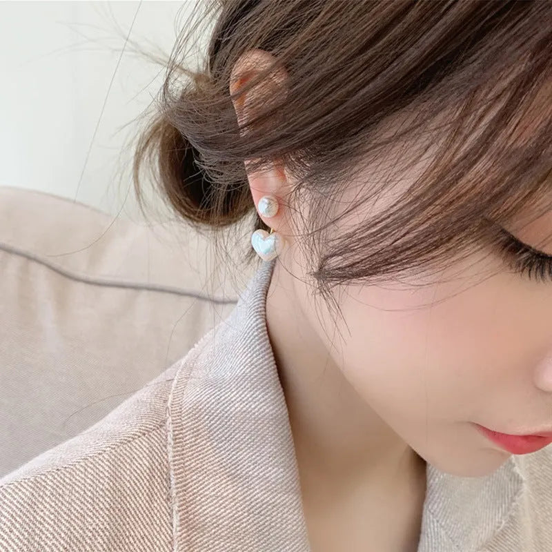 Heart-shaped stud earrings with electroplated alloy setting and inlaid artificial gems in Korean women's jewellery style